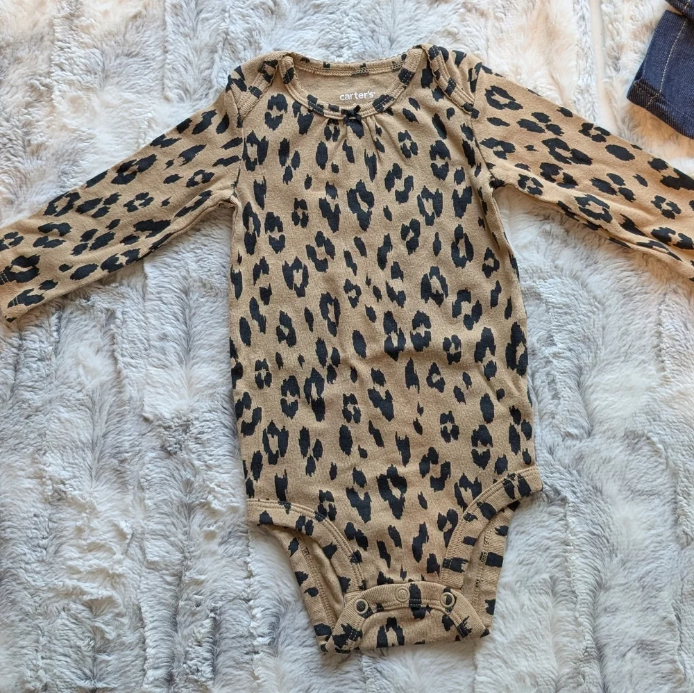 Carter's Leopard Print Onesie Body Suit And Blue Jeans 6 Month Baby